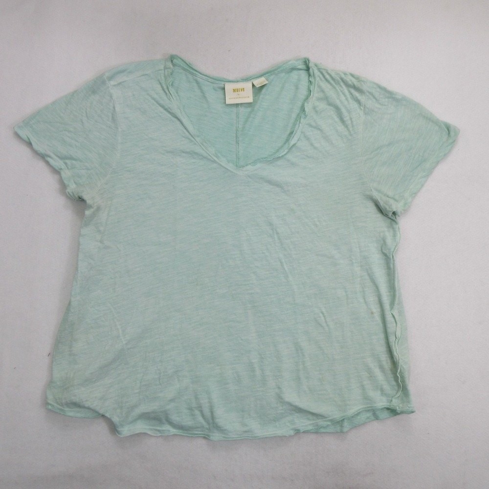 Maeve by Anthropologie Women's T-Shirt XL Mint Green V-Neck Distressed Slub